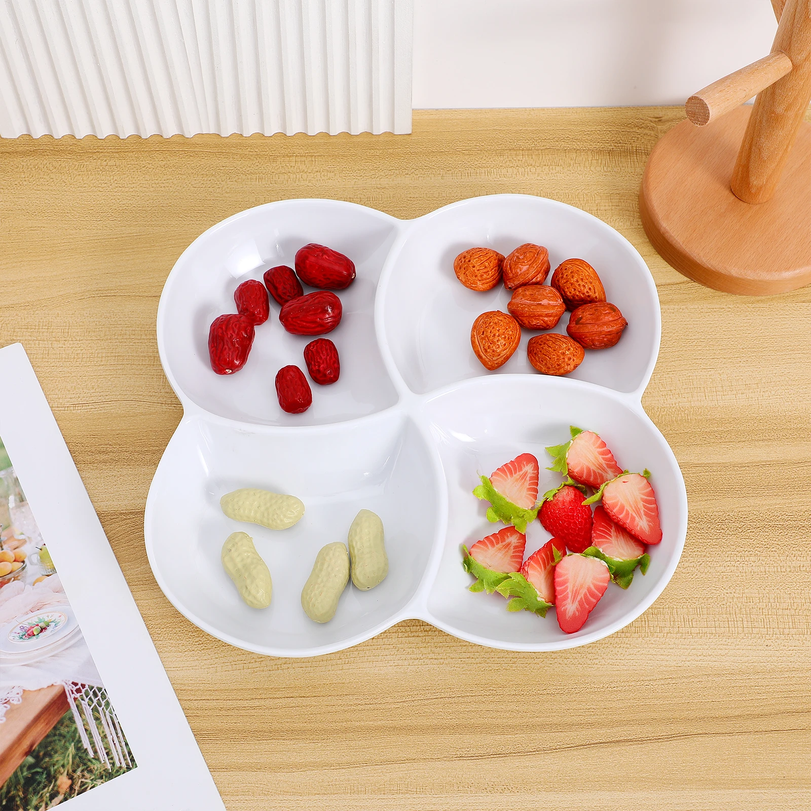 

Compartment Plate Fruit Nut Platters White Serving Tray Storage Dried Fruit Dish Container Snack Holder Party Decorative