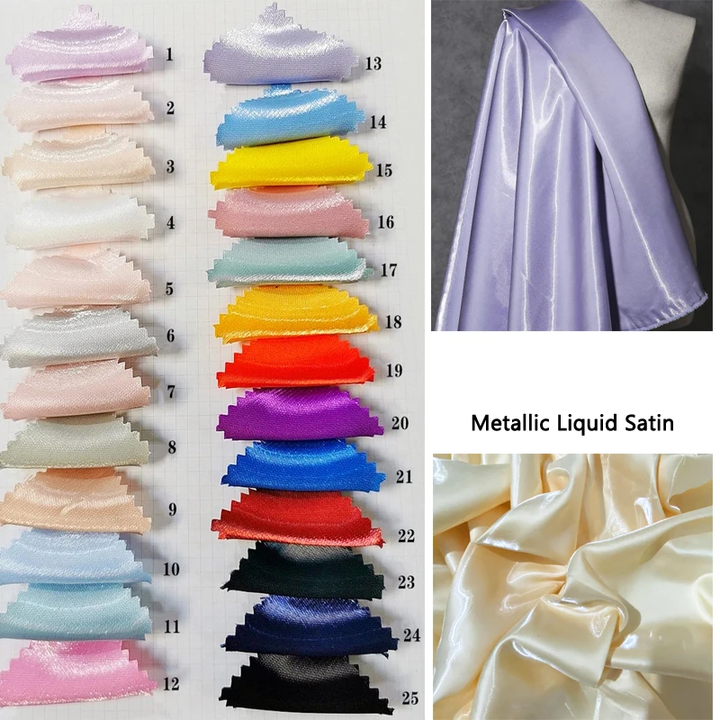 

Glossy Liquid Satin Metallic Fabric Luxury Crystal Silk Satin Wedding Dress Decoration Clothing Designer Material Textile