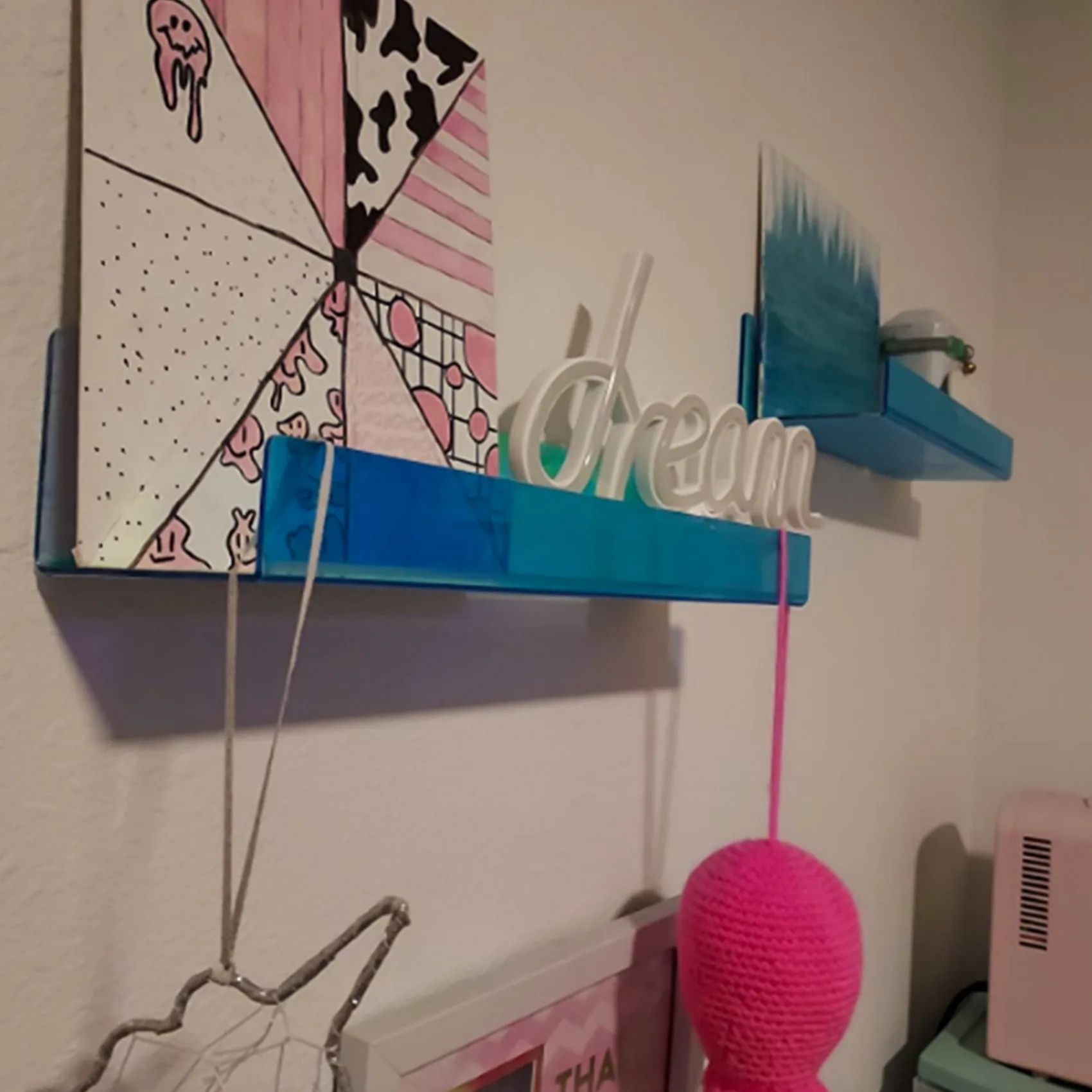 AF90-2Pcs Regenbogen Acryl Wand Schwimmende Bücherregal Für Bild Display Organizer Rekord Rack