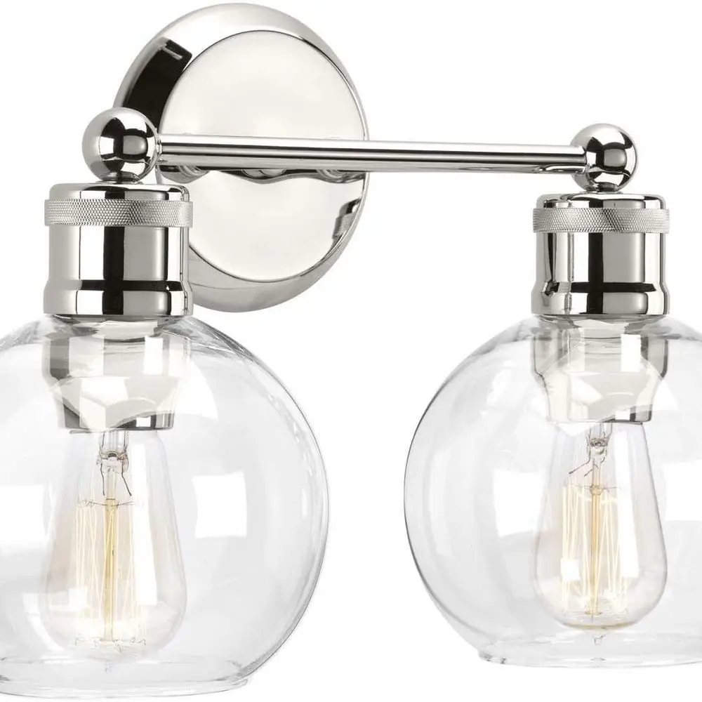 

Polished Nickel 2-Light Clear Glass Coastal Vanity Light Fixture - Hansford Collection
