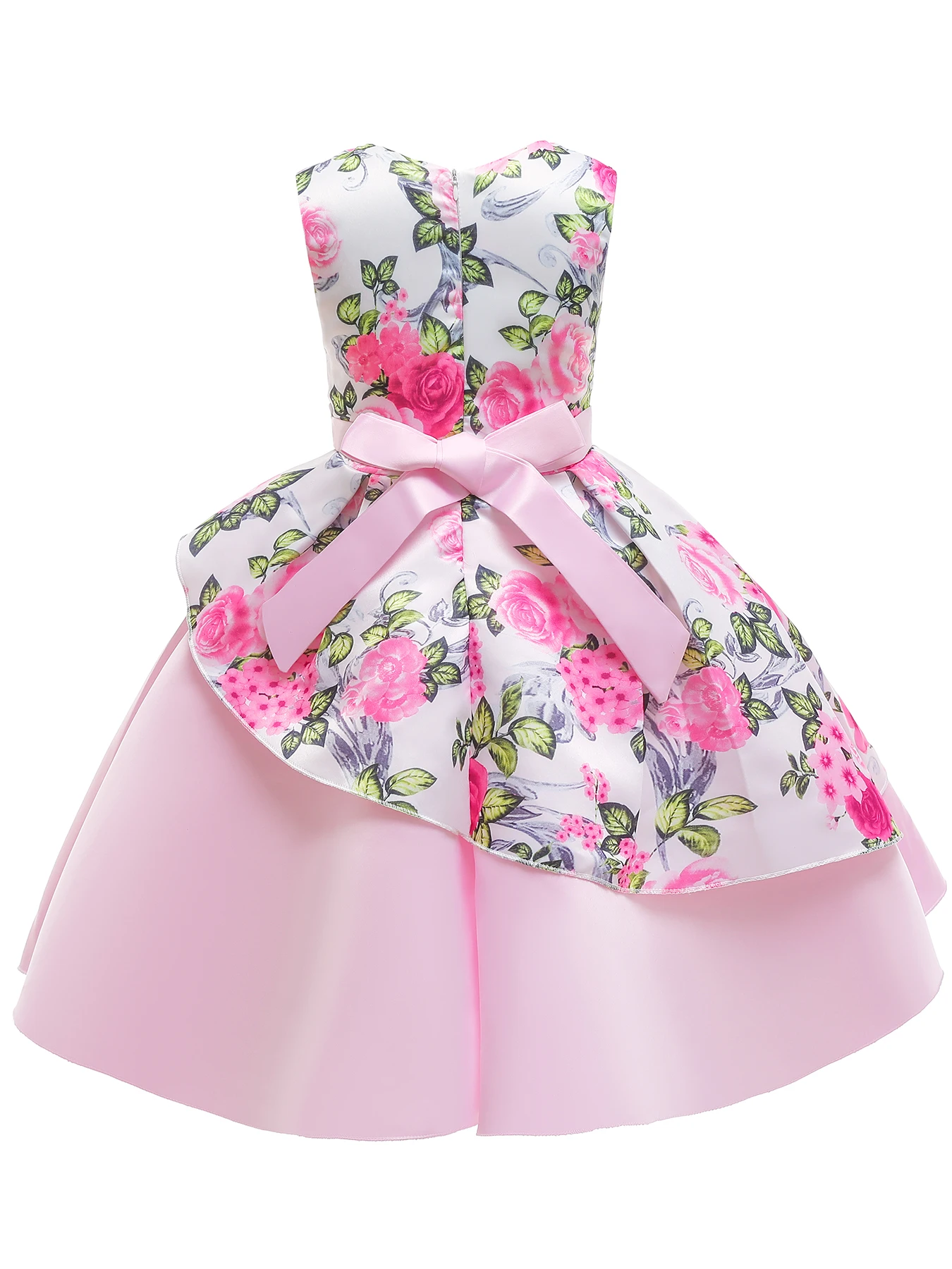 Girl dress performance dress girl printed vest dress pleated child bow princess skirt