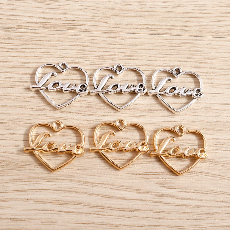 20pcs 21x19mm Cute Alloy Hollow Love Heart Charms Pendants for Jewelry Making Necklaces Earrings Bracelets DIY Crafts Supplies