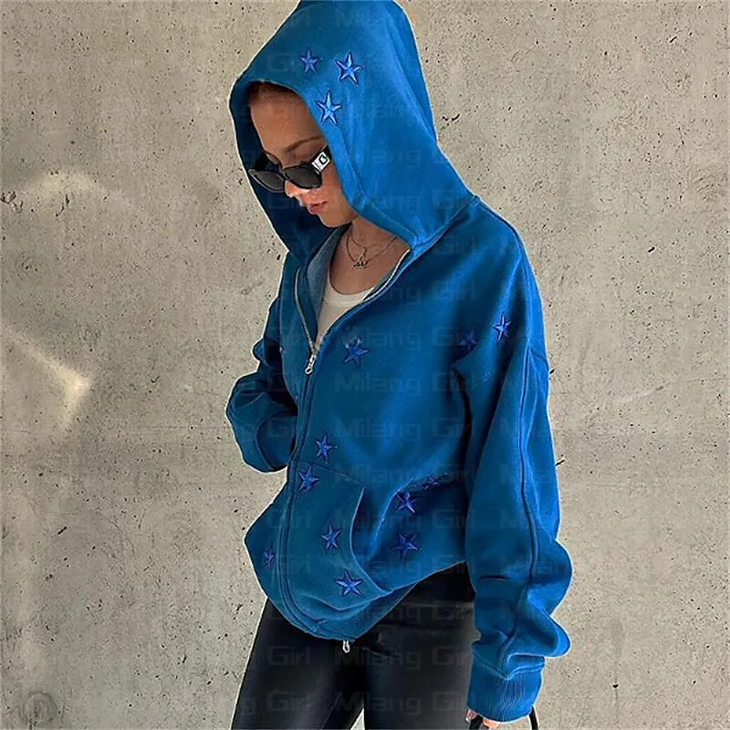 vintage Fashion star graphic fairy grunge Men Women Long-sleeved Zip Hoodie Jacket OverSize Streetwear Y2K clothes emo Pullover