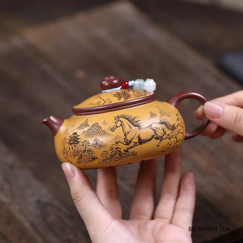 

190ml Chinese Yixing Purple Clay Teapot Household Beauty Tea Infuser Kettle Handmade Horse Pattern Tea Pot Zisha Tea Set Teaware