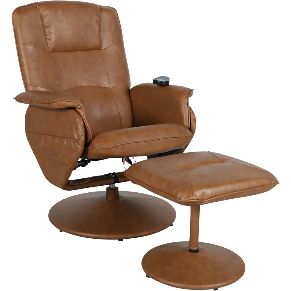 كرسي تدليك تشيلسي قابل للتعديل من الجلد الصناعي البني مع جيوب جانبية عميقة عثمانية من EMMA + OLIVER