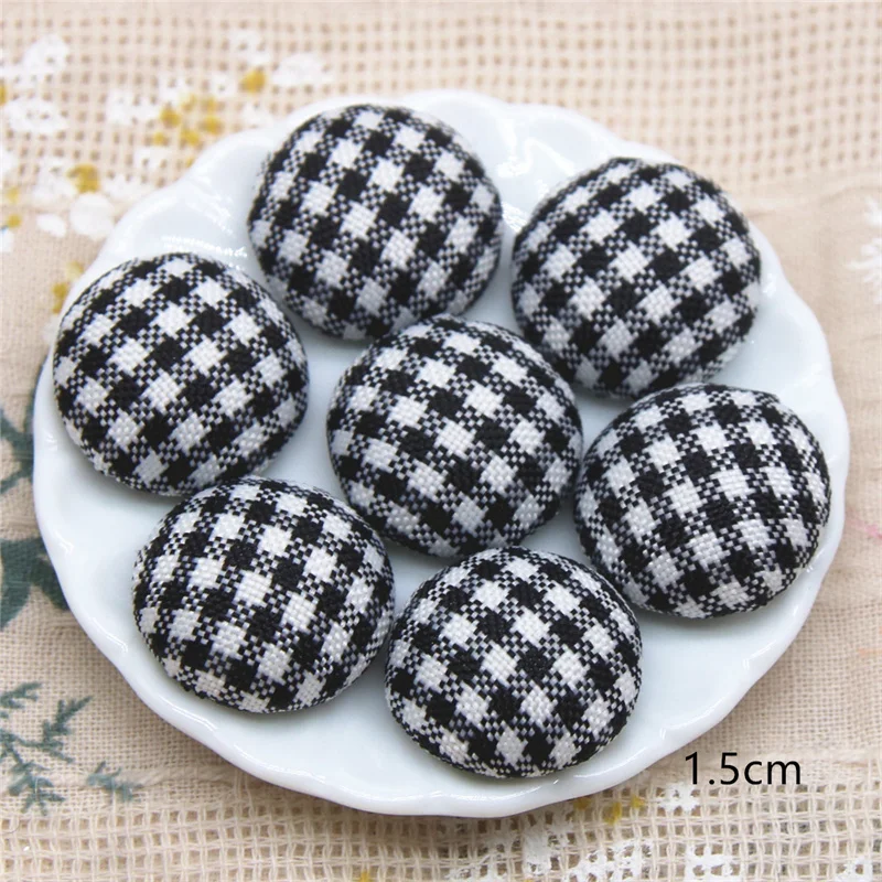 50pcs  Multicolor Flatback Grid Fabric Covered Round Buttons Home Garden Crafts Cabochon Scrapbooking DIY 15mm