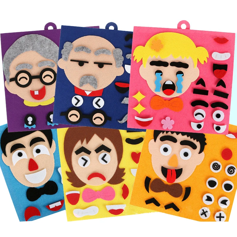 3D Puzzle Funny Felt Non-woven Fabric Early Childhood Education for Children Manual DIY Cognitive Facial Expression Stickers toy