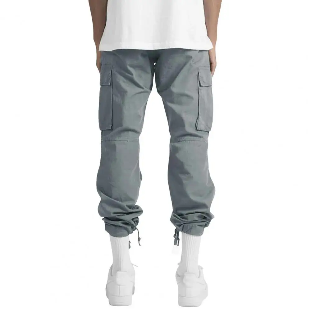 

Men Casual Cargo Pants Men Polyester Cargo Pants Versatile Men's Cargo Pants with Drawstring Waist Multi-pocket Design for Daily