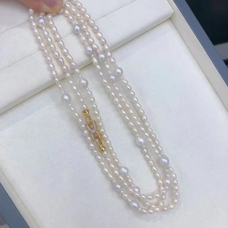 

Новое длинное жемчужное ожерелье из настоящего пресноводного жемчуга длиной 120 см, 4-8 мм, натуральный пресноводный рисовый жемчуг, цепочка для свитера для женщин, ювелирные изделия, подарок