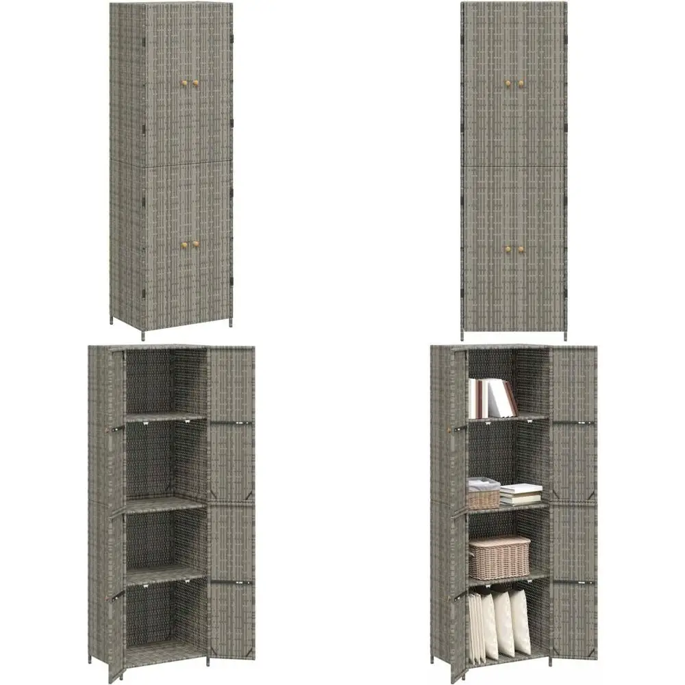 

Durable Poly Rattan Outdoor Storage Cabinet with 4 Compartments and Water-Resistant Features