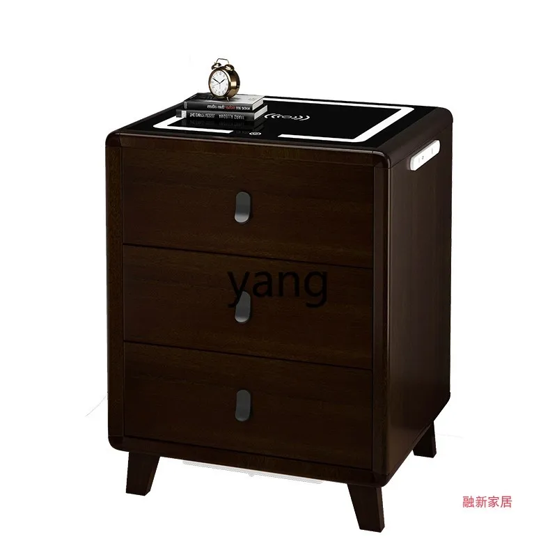 

Yhl Bedside Table Wireless Charging Multifunctional Light Luxury Three-Drawer Solid Wood Mini Storage Fingerprint