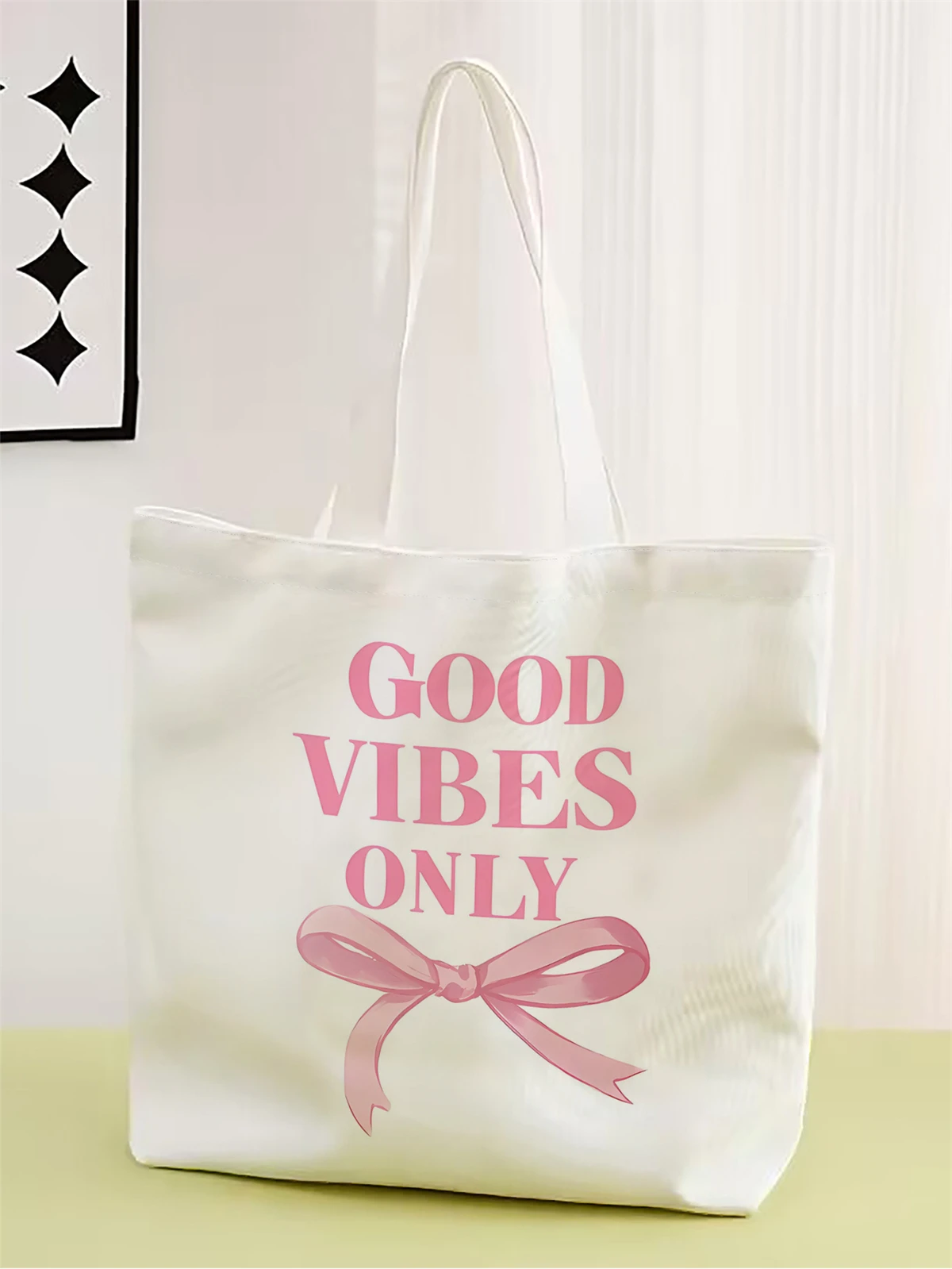 1 Stück, Handtasche mit Buchstabenschleife, wiederverwendbare modische Handtasche, multifunktionale Handtasche, bedruckte Einkaufstasche aus Segeltuch