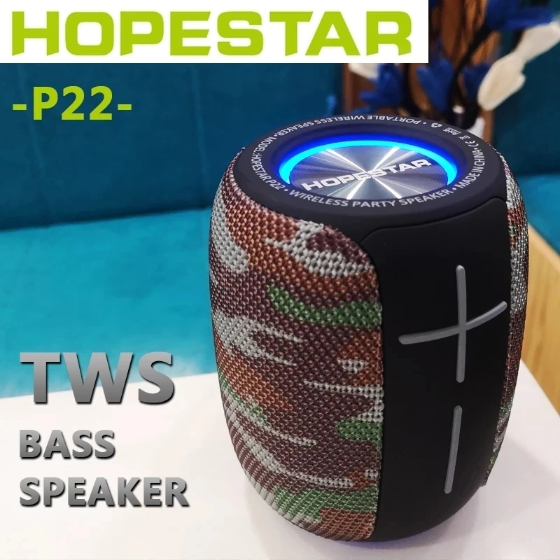 HOPESTAR P22 ميكرفون بلوتوث محمول صغير IPX6 مقاوم للماء مضخم صوت عمود باس دعم TF بطاقة AUX USB FM