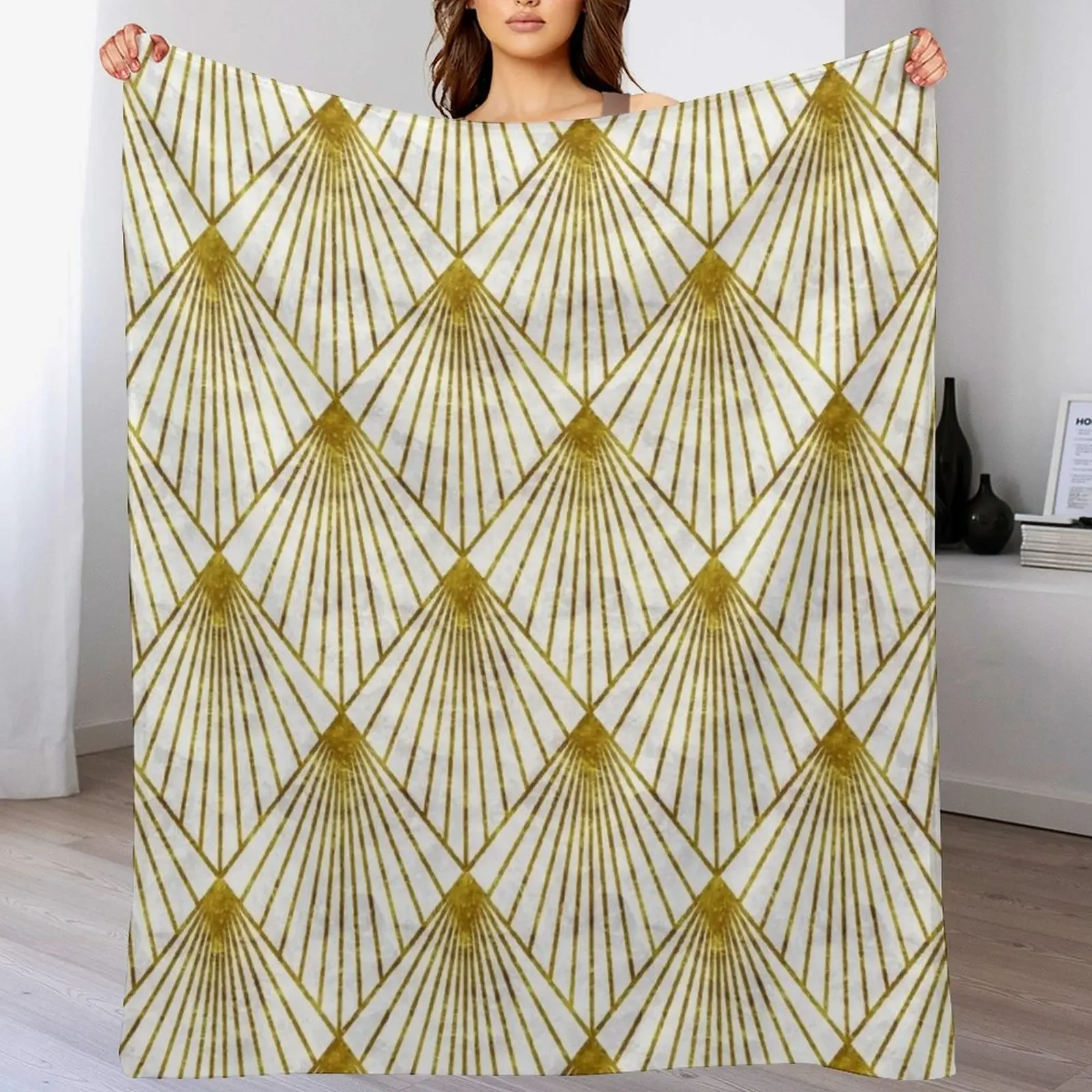 

Art deco gold and white Throw Blanket Decorative Throw Large Soft Beds For Sofa Thin Blankets