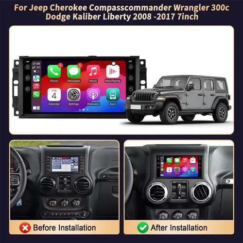 Imagen 2 del producto Radio de coche de 7 pulgadas para Jeep Cherokee Compasscommander Wrangler 300c Dodge Kaliber Liberty 2008-2017 pantalla Multimedia Carplay