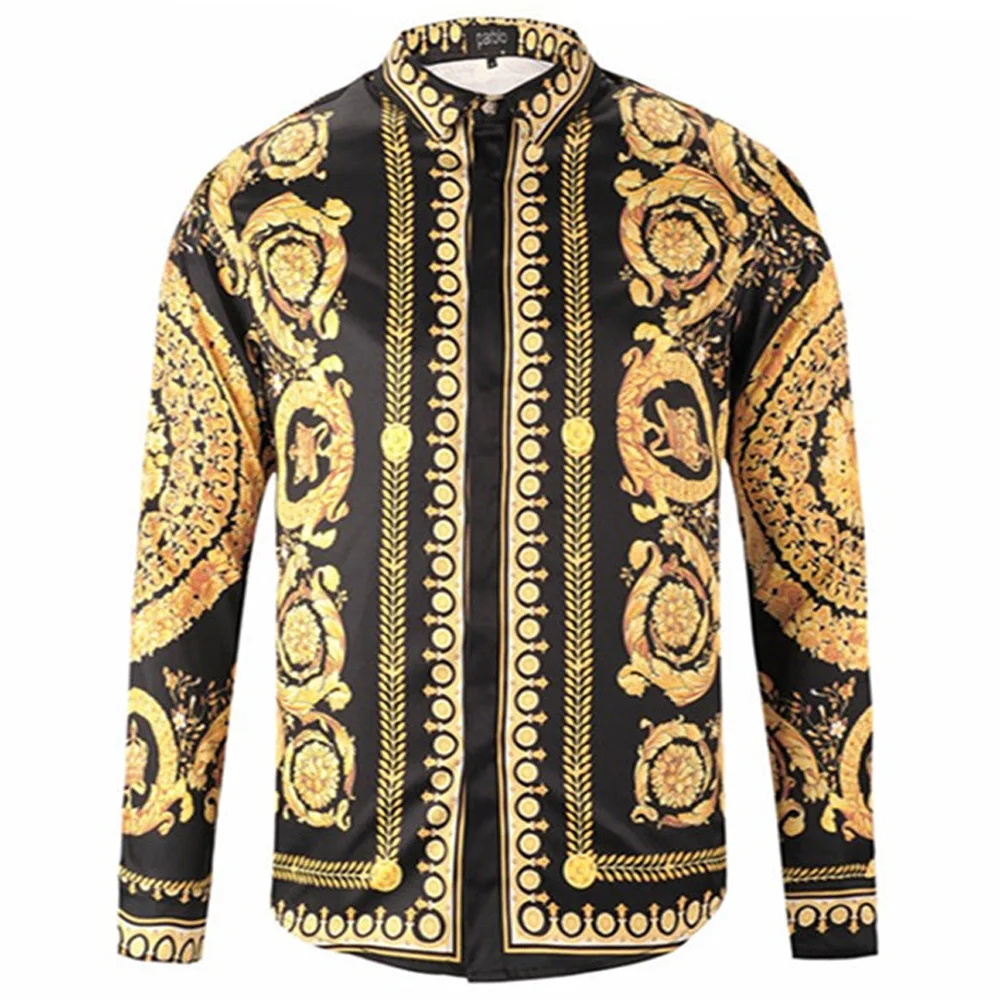 

Shirt Gold Spring Autumn For Men Shirt High Quality Printed Shirts For Teenager Boys Young Men's Shirts Plus Size Streetwear