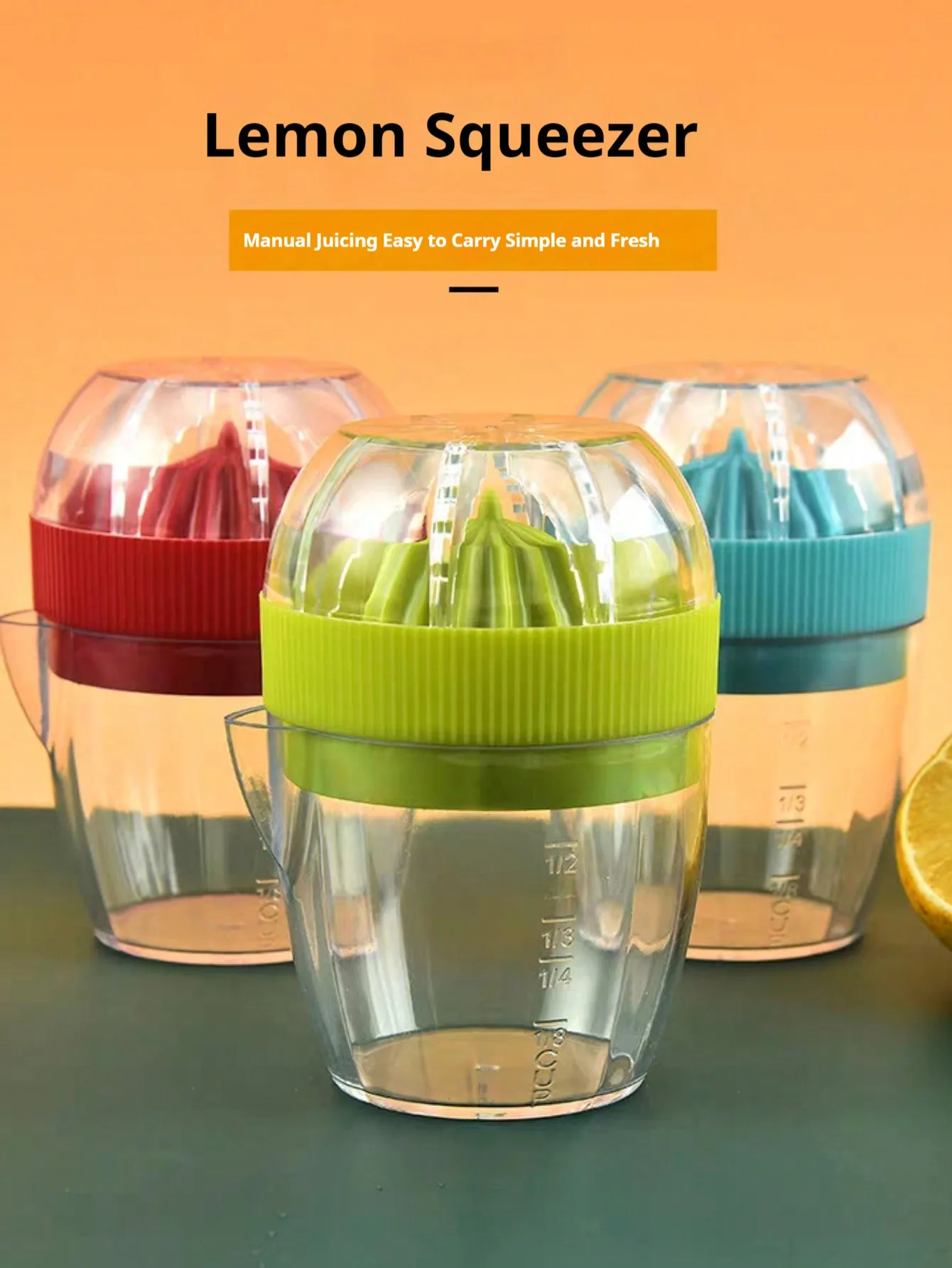 1 Juego de exprimidor manual de limones, herramientas de cocina, exprimidor de plástico para naranjas y pomelos, práctico vaso para jugo