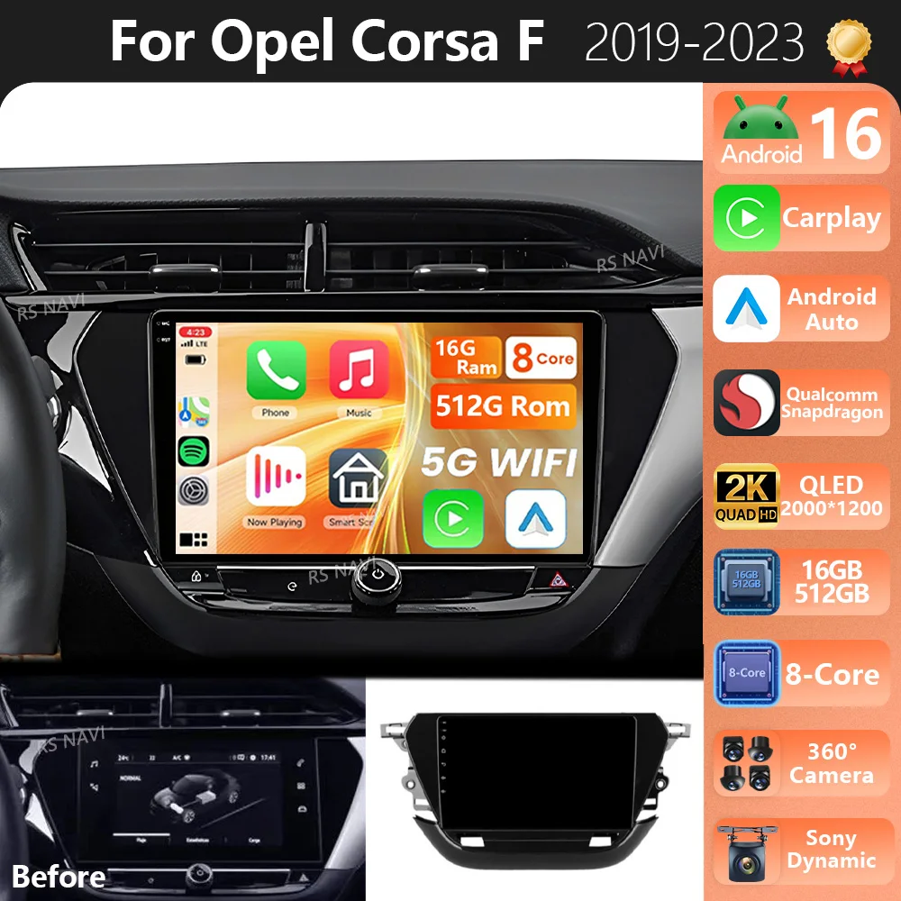 

Plug and Play Android 16 For Opel Corsa F 2019 - 2023 2K QLED Android Car Radio Multimedia Video Player GPS Stereo CarPlay 4G
