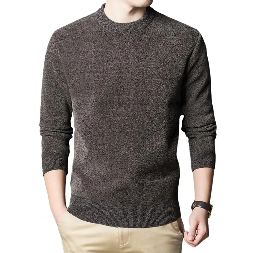 Men Sweater Round Neck Long Sleeves Winter Autumn Spring Thick Knitted Sweatshirts Casual Pullover Men Clothing for Home Office