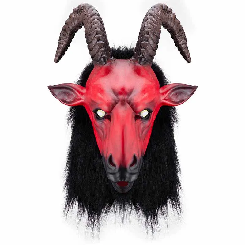 Halloween Höllfeuer-Bestien Latexmaske Gruseliger Dämon Satan Cosplay Horror Böse Ziegenmaske Faschingskostüm Halloween-Party Requisiten