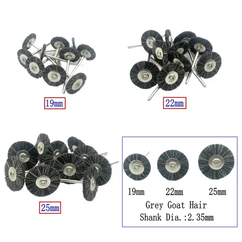 Imagen 2 del producto 10 unids/bolsa 2,35mm rueda de cepillo de pulido materiales de laboratorio Dental pelo de cabra blanco suave/pelo de Pony/herramientas rotativas de cerdas Buff de baja velocidad