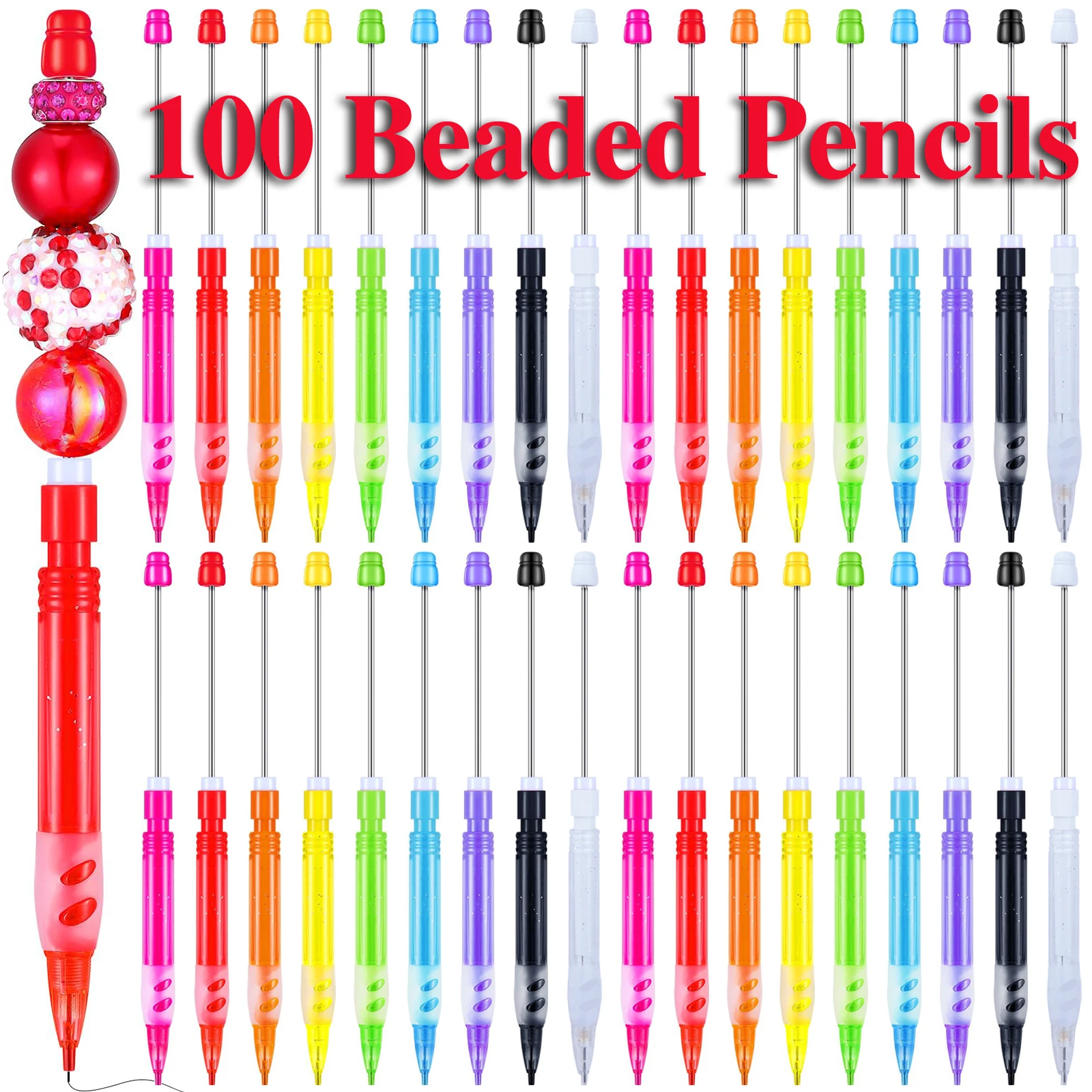 100Pcs Beaded Pencil for Students Non Sharpening Pencil 0.5 Non Refilling Beadable Automatic Cute Writing Pencil Wholesale