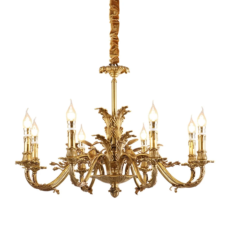 

French Royal Brass Candle Chandelier Living Room Hotel Dinning Room Suspension Chandelier European Copper Luxury Pendant Light