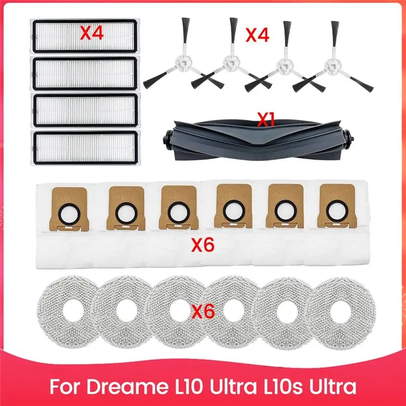 AT29-For Dreame L10 Ultra L10s Ultra Main Side Brush Hepa Filter Mop Cloth Dust Bags Robot Vacuum Cleaner Parts