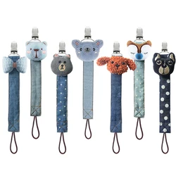 Handmade Pacifier Clip Denim Fabric Nipple Holder with Cute Little Doll Jeans Dummy Clips for Babies Boys Girls Teething Toys