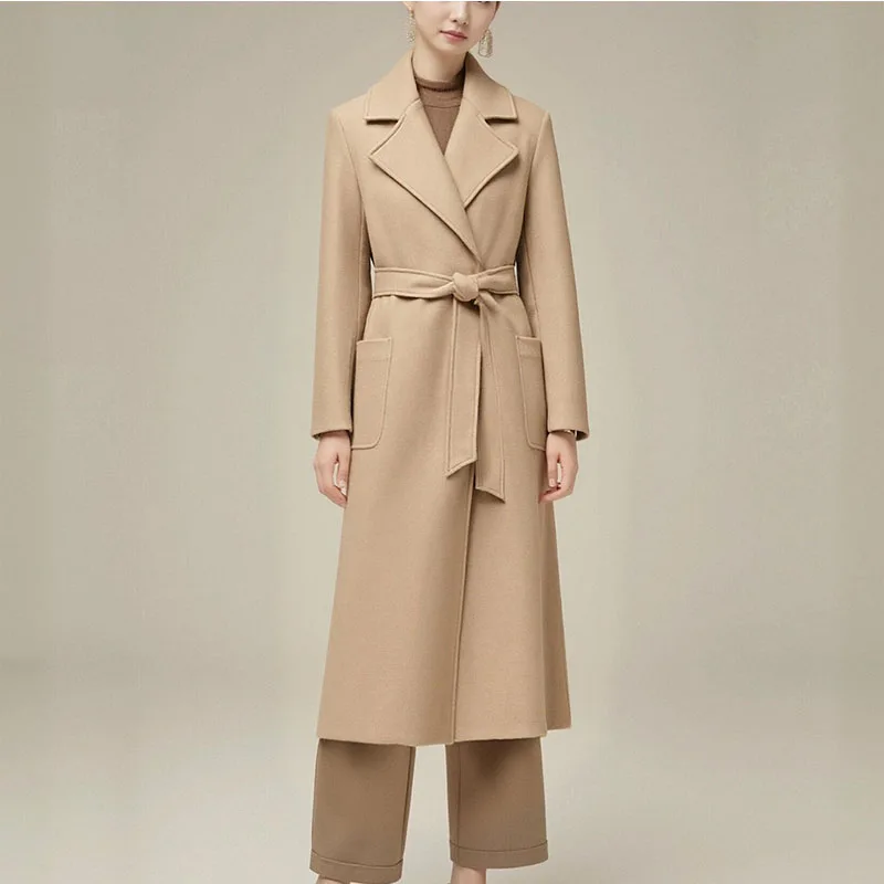 معطف نسائي شتوي جديد لعام 2025 بياقة واقفة ناعمة وحزام معطف أنيق غير رسمي من مزيج الصوف #3