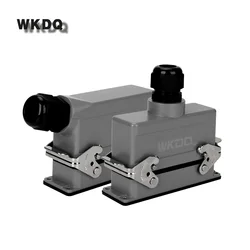 HDC-HE-024 Rectangular Heavy Duty Connector 24 Core Industrial Waterproof Aviation Plug Socket 16A 500V HE24 Top/Side Entry Hood