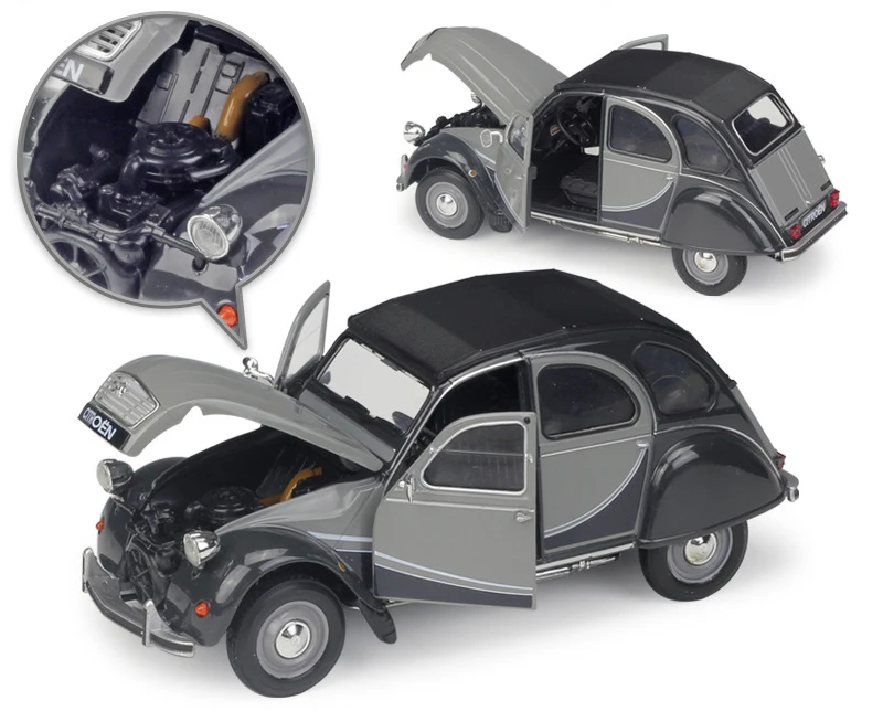 12-合金ダイキャストモデルカー子供用、金属玩具車、Citroen 2cv 6チャームストン、クラシックギフトコレクション、1:24スケール