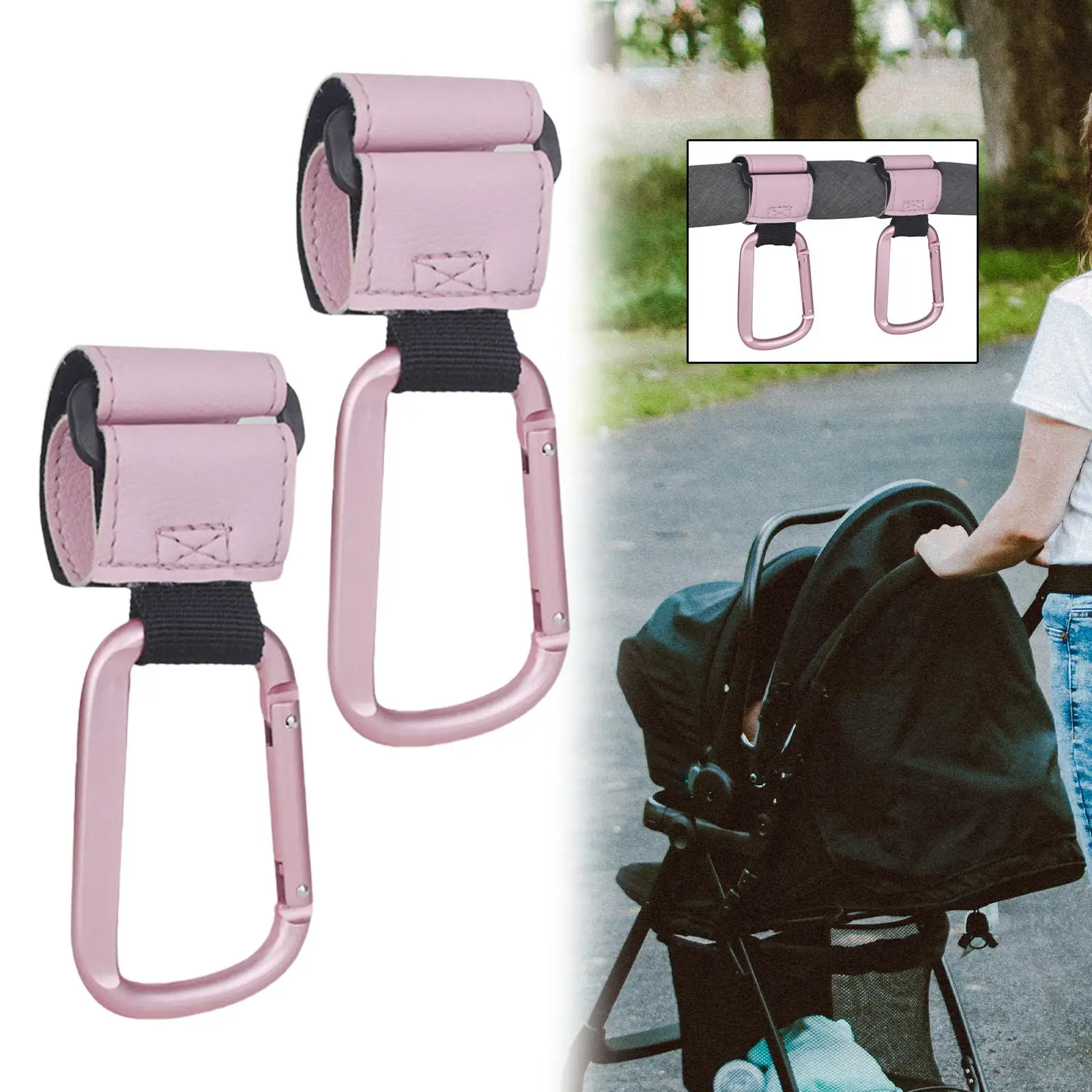 ตะขอแขวนรถเข็นเด็กทำจากหนัง PU และอะลูมิเนียมอัลลอยด์ คลิปหนีบสายรัดรถเข็นเด็ก ที่แขวนกระเป๋า สำหรับการเดินทางและการใช้งานในชีวิตประจำวัน
