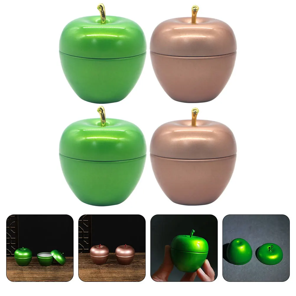 

4Pcs Tinplate Tea Canister Apple Shape Sealed Storage Jar Multi-Function Household Kitchen Tea Leaves Holder Jar