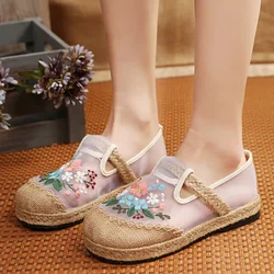 Ladies Linen Cotton Embroidered Loafers Comfortable Espadrilles Flat  Casual Mesh Colorblock Shoes