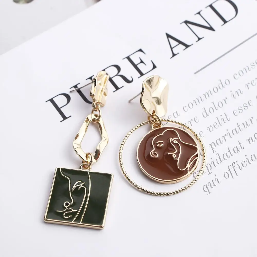 Irregular Exaggerated Asymmetric Abstract Face Circle Stud Earrings Dangle Earrings Fashion  Accessories Party Jewelry