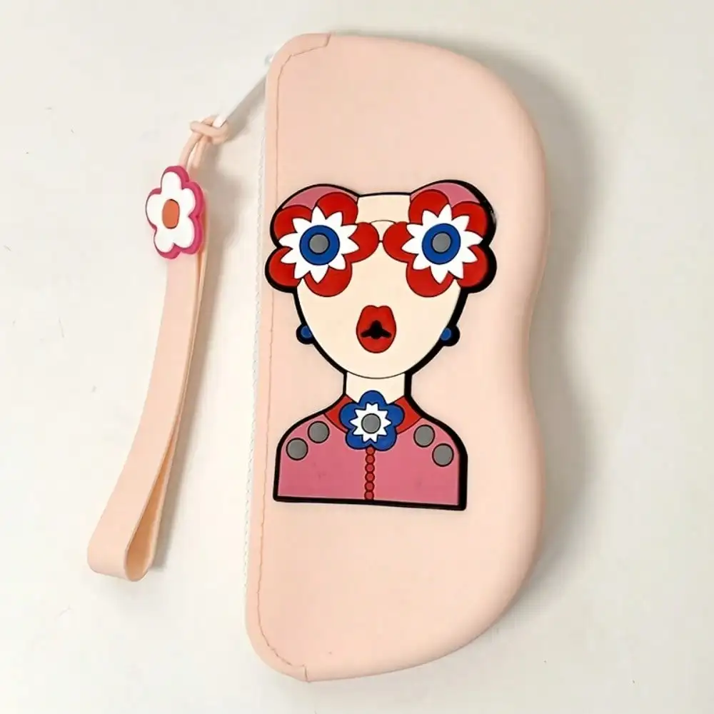 

Cute Cartoon Glasses Case with Wrist Strap - 4 Color Silicone Pouch for Eyewear, Lipstick & Headphones, Gift for Women