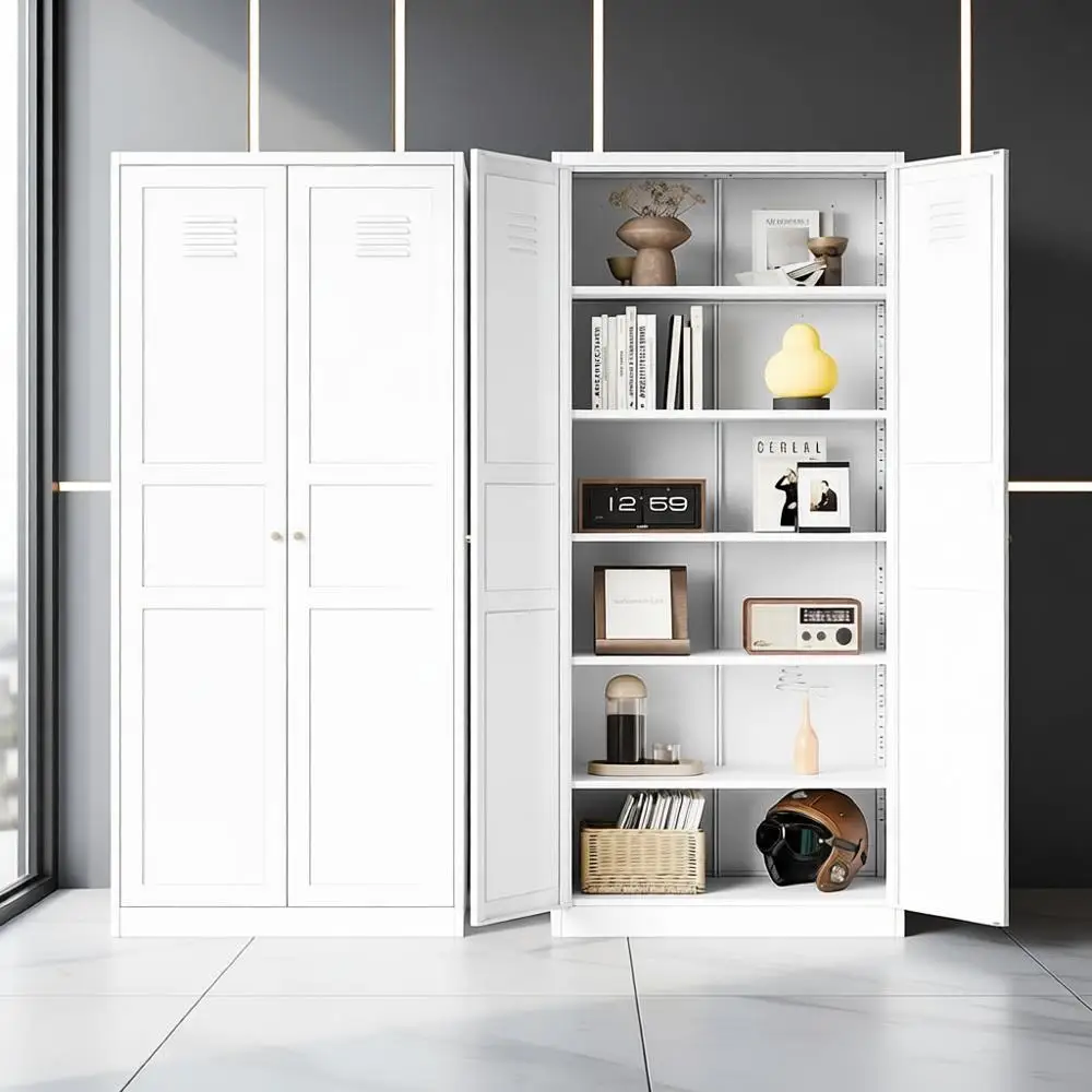 

Металлический шкаф для хранения с регулируемой полкой — белая домашняя кухонная кладовая с дверцами для организации в различных помещениях