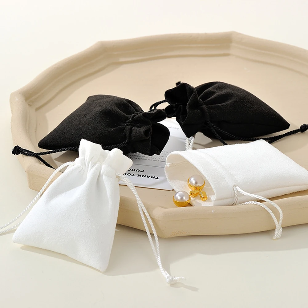 50Pcs Elegant Custom Logo Microfiber Jewelry Drawstring Bag Rings Earrings Gift Packaging Organizer Pouch Party Wedding Favors