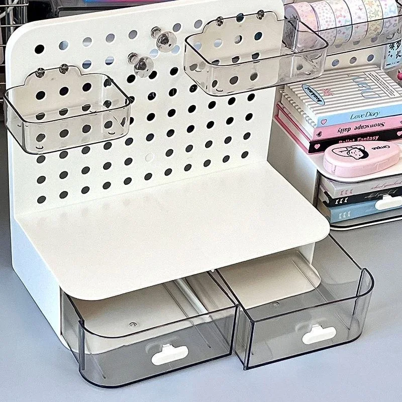 

Desktop Perforated Board Storage Box With Drawer Stationery Organizer Sorting Rack Dormitory Office Pen Holder For Students Gift