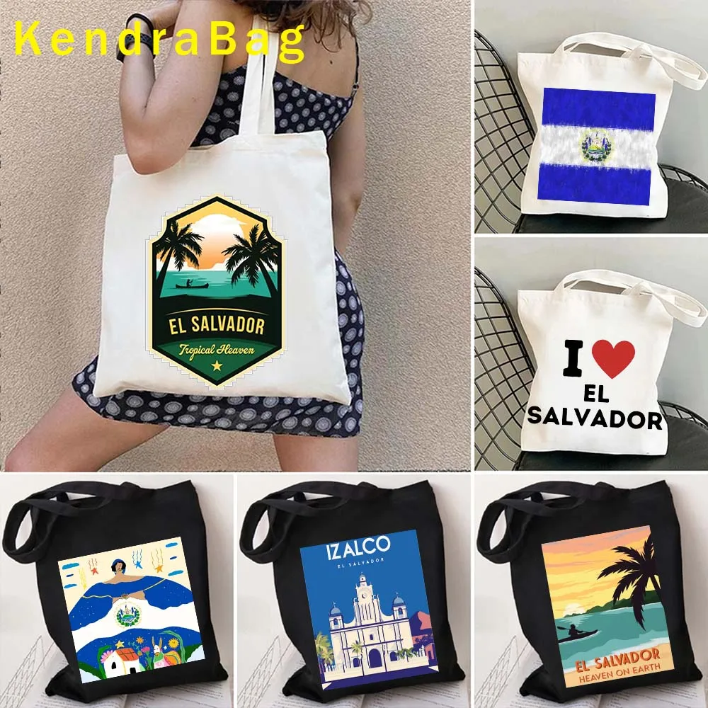 Bolsa de lona para pintura a óleo, sacola, céu tropical, izalco, amor, coração, aquarela, Bahia, linha do horizonte, bonito, lona, mapa de El Salvador, bandeira