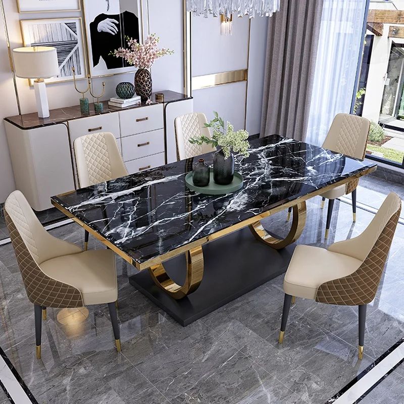 

#New Italian Light Luxury Marble Rock Slab Table And Chairs Set