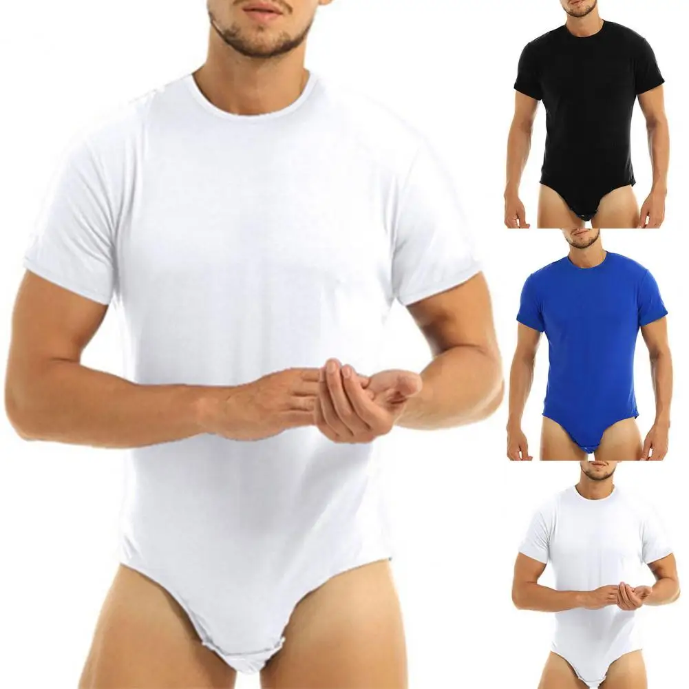 Fabulous Men Bodysuit Undershirts Men Nighty Romper Press Crotch Solid Color Men Bodysuit Pajamas  Skin-friendly