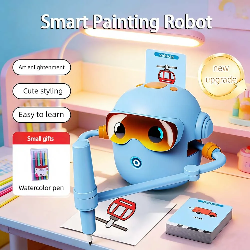 

New Drawing Robot Portable Enlightenment Ducational Intelligent Drawing Robot with 100 Cards & Colored Pens for Kids