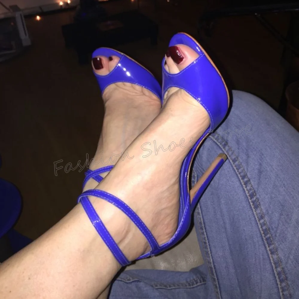 

Blue Peep Toe Cross Strap Sandals Matte Leather Thin High Heels High Heel Shoes for Women Heels 2025 New Zapatos Para Mujere