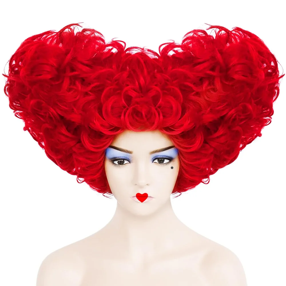 

High-Quality Alice In Wonderland Queen Of Hearts Cosplay Synthetic Hair 10-Inch Curly Hair Halloween Carnival Daily Party Wig