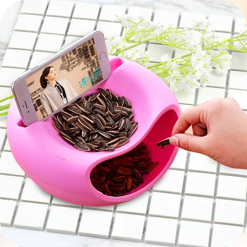 Snack Storage Bowl, Double Dish Nut Bowl with Cellphone Holder Slot, Serving for Pistachio, Sunflower Seeds, Peanuts, Edamame