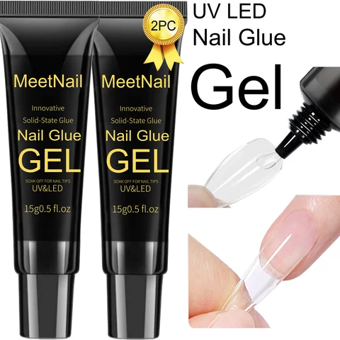 Gel Nail Glue, Solid Nails Glue Gel 2PCS 20g Lamp Curing Needed Soak Off GLUE Strong Nail GLUE Gel for Acrylic Fake Nails Tips