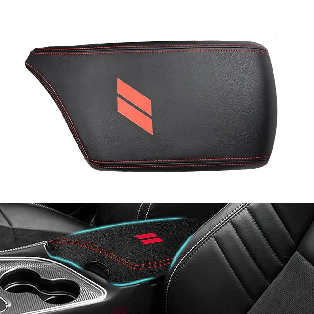 

For Dodge Challenger 2015-2023 Center Console Armrest Cover Interior Box Anti-Scratch Leather Central Armrest Decoration