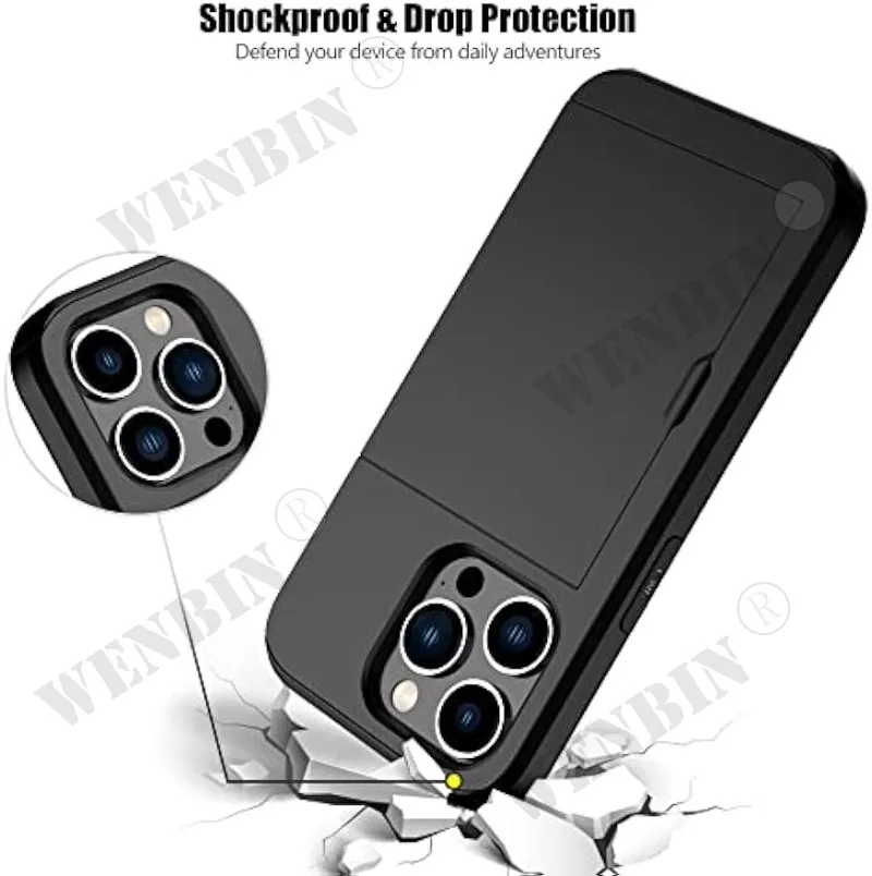Case For iPhone 17 16 15 14 Pro Max Card Holder Heavy Duty Protective Dual Layer Shockproof Hidden Card Slot Slim Wallet Cover